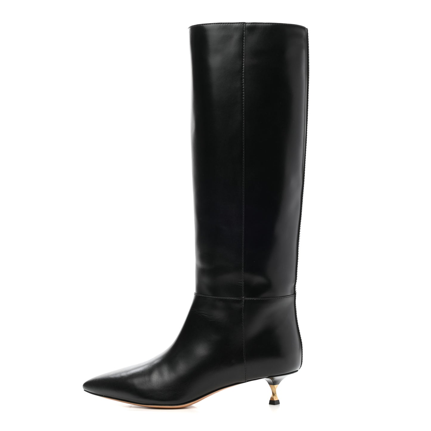 Calfskin Knee High Kitten Heel Boots 38.5 Black