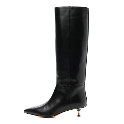 Valentino Garavani Calfskin Knee High Kitten Heel Boots 38.5 Black 1 of 7