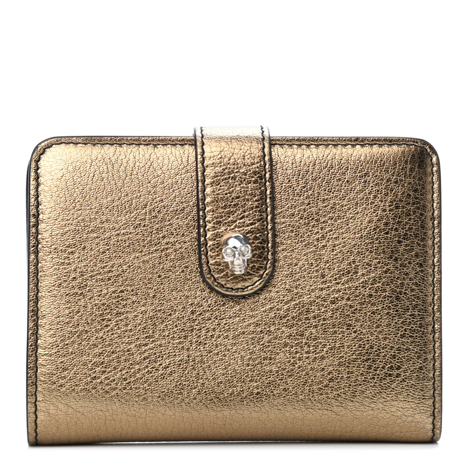 Alexander McQueen Metallic Calfskin Skull French Wallet Gold 1 of 4
