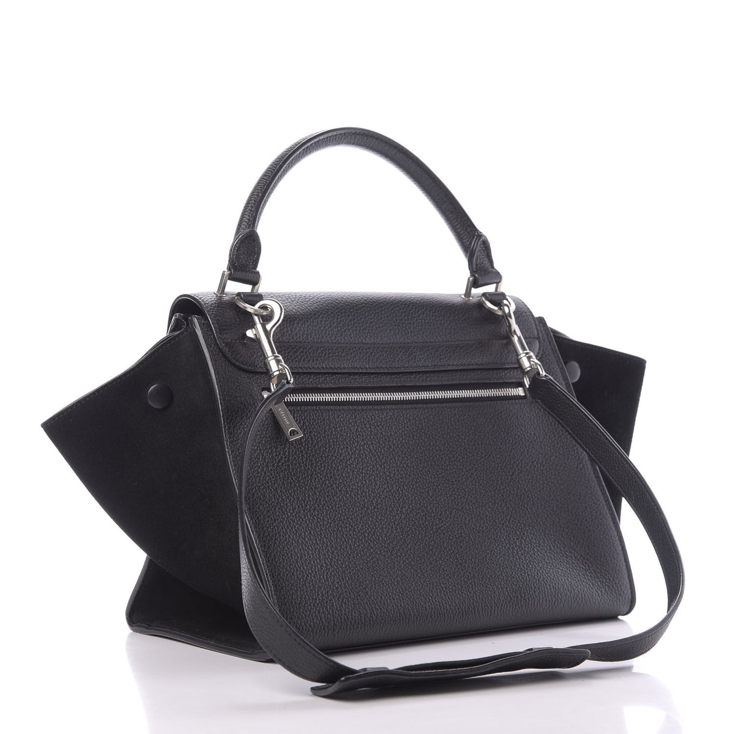 Drummed Calfskin Suede Small Trapeze Black