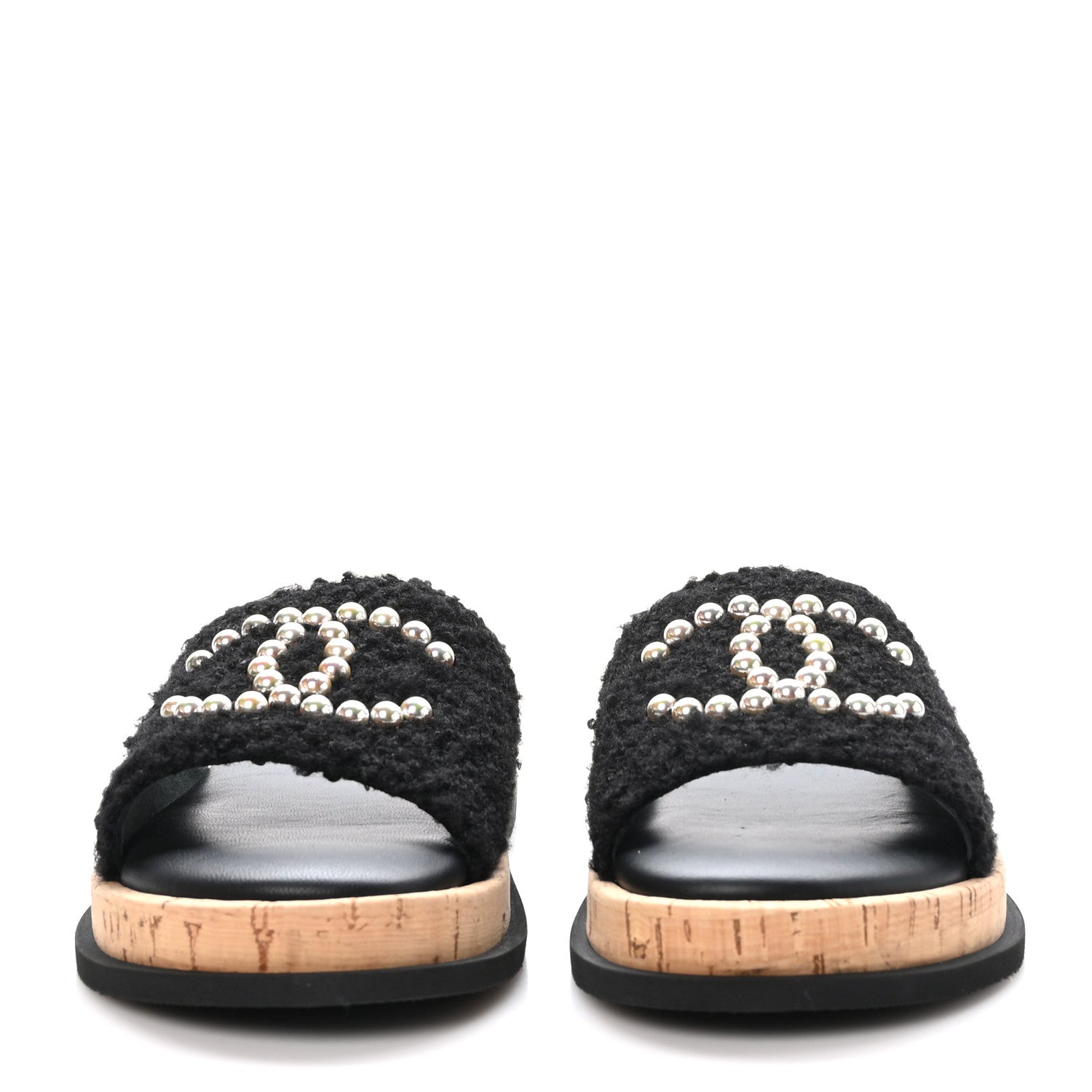 Chanel Fabric Pearl Cork CC Slip On Sandals 40 Black 2 of 9