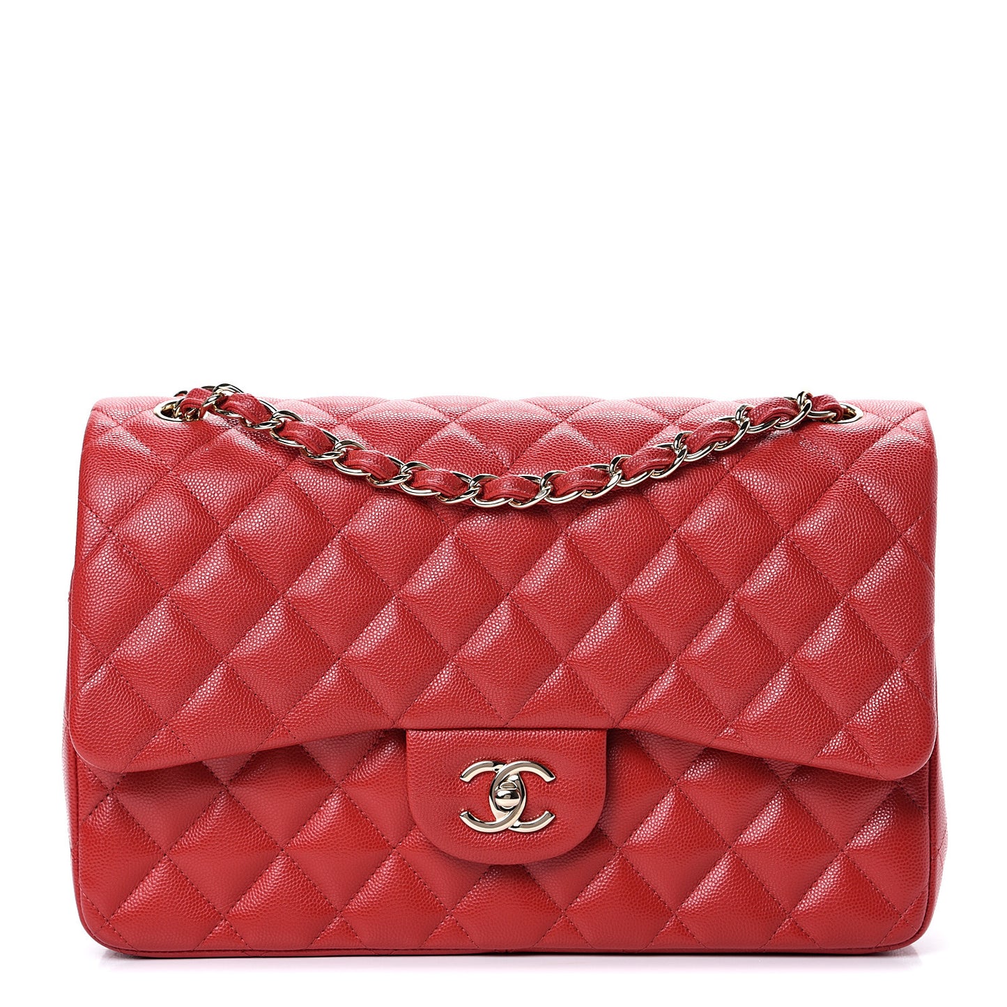 Caviar Quilted Jumbo Double Flap Red