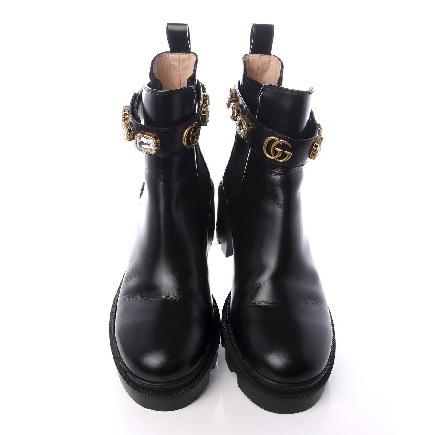 Calfskin Crystal GG Trip Chelsea Ankle Boots 39.5 Black