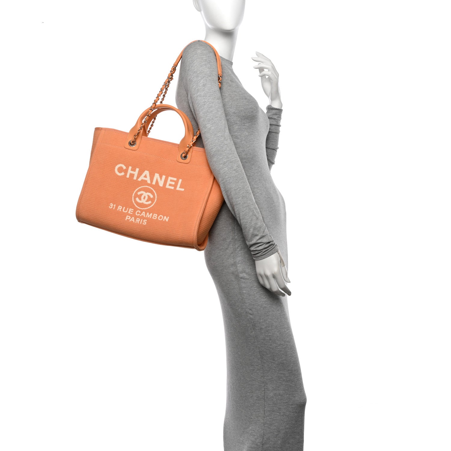 Chanel Canvas Small Deauville Tote Light Orange 2 of 12