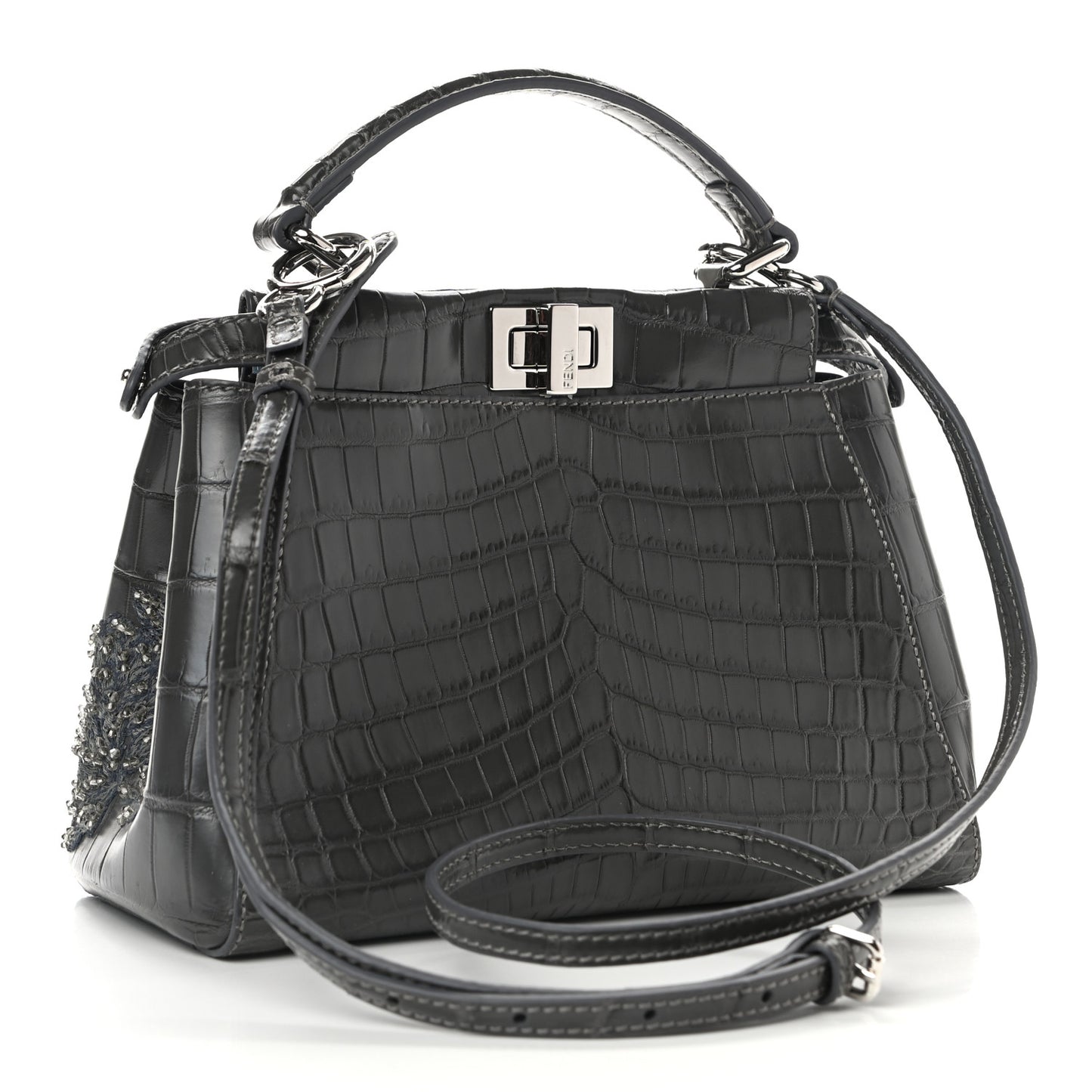 Crocodile Embroidered Mini Peekaboo Iconic Satchel Grey