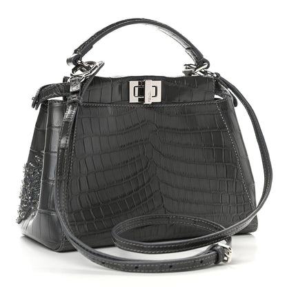 Fendi Crocodile Embroidered Mini Peekaboo Iconic Satchel Grey 3 of 11