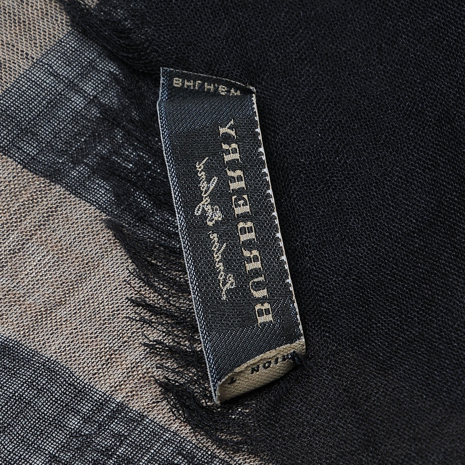 Burberry Silk Modal Wool Check Lightweight Scarf Black 4 of 4