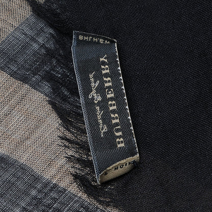 Burberry Silk Modal Wool Check Lightweight Scarf Black 4 of 4