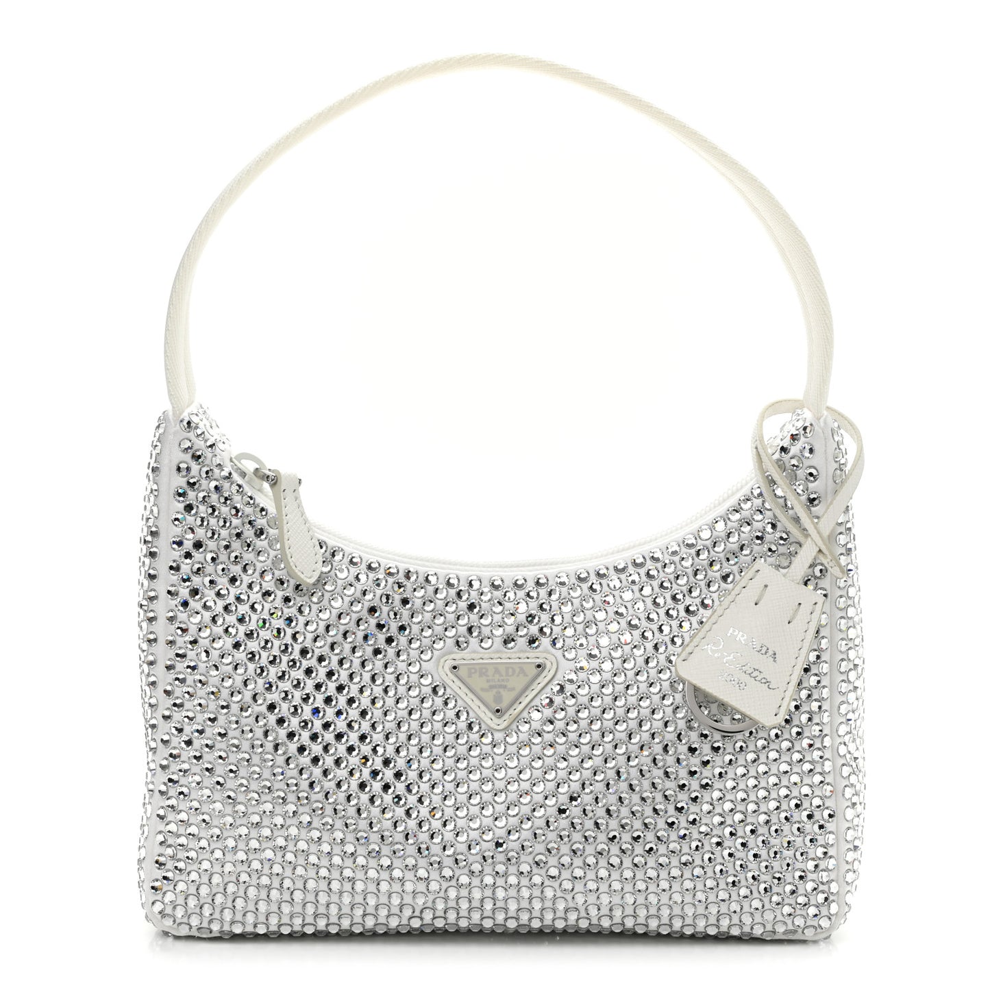 Satin Crystal Mini Re-Edition 2000 Bag White