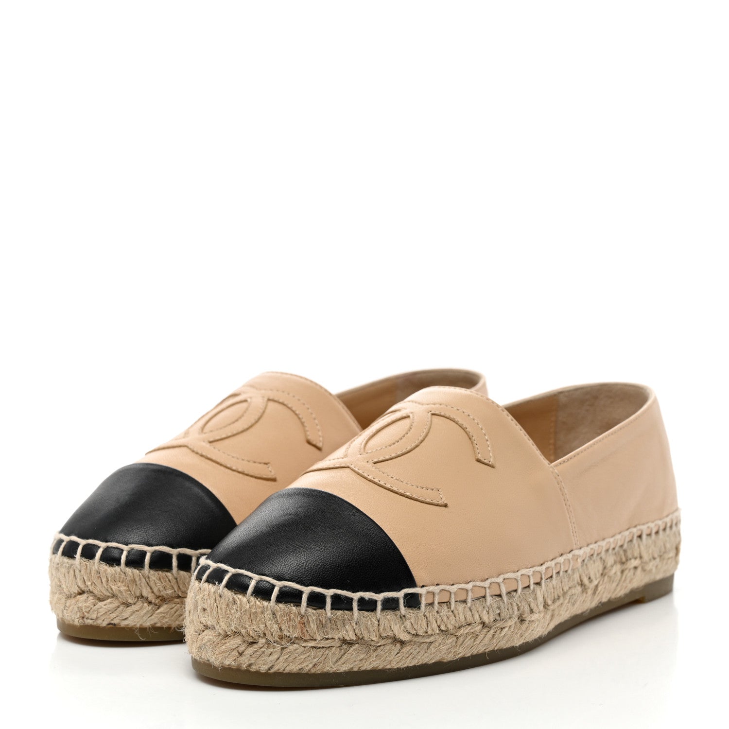 Chanel Lambskin CC Espadrilles 35 Beige Black 3 of 9