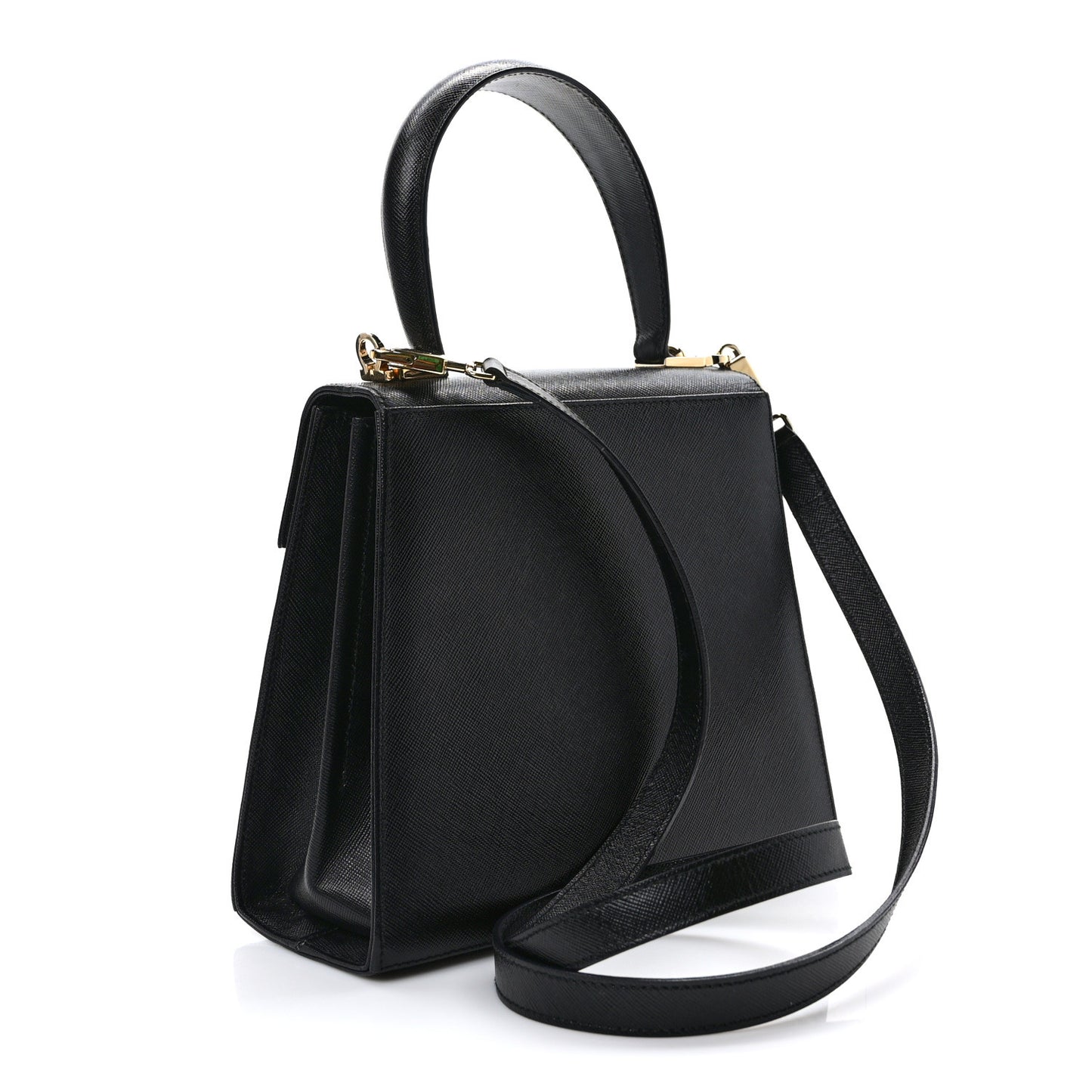 Hammered Calfskin Small Iconic Top Handle Bag Black