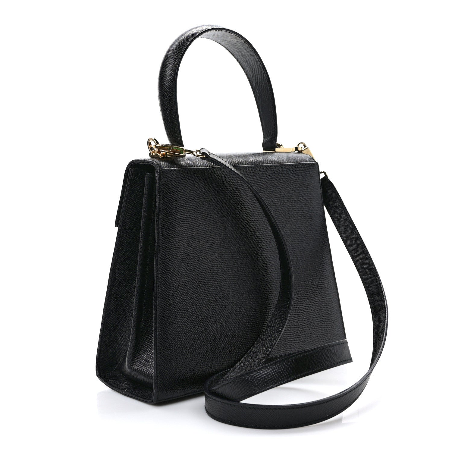 Salvatore Ferragamo Hammered Calfskin Small Iconic Top Handle Bag Black 3 of 8