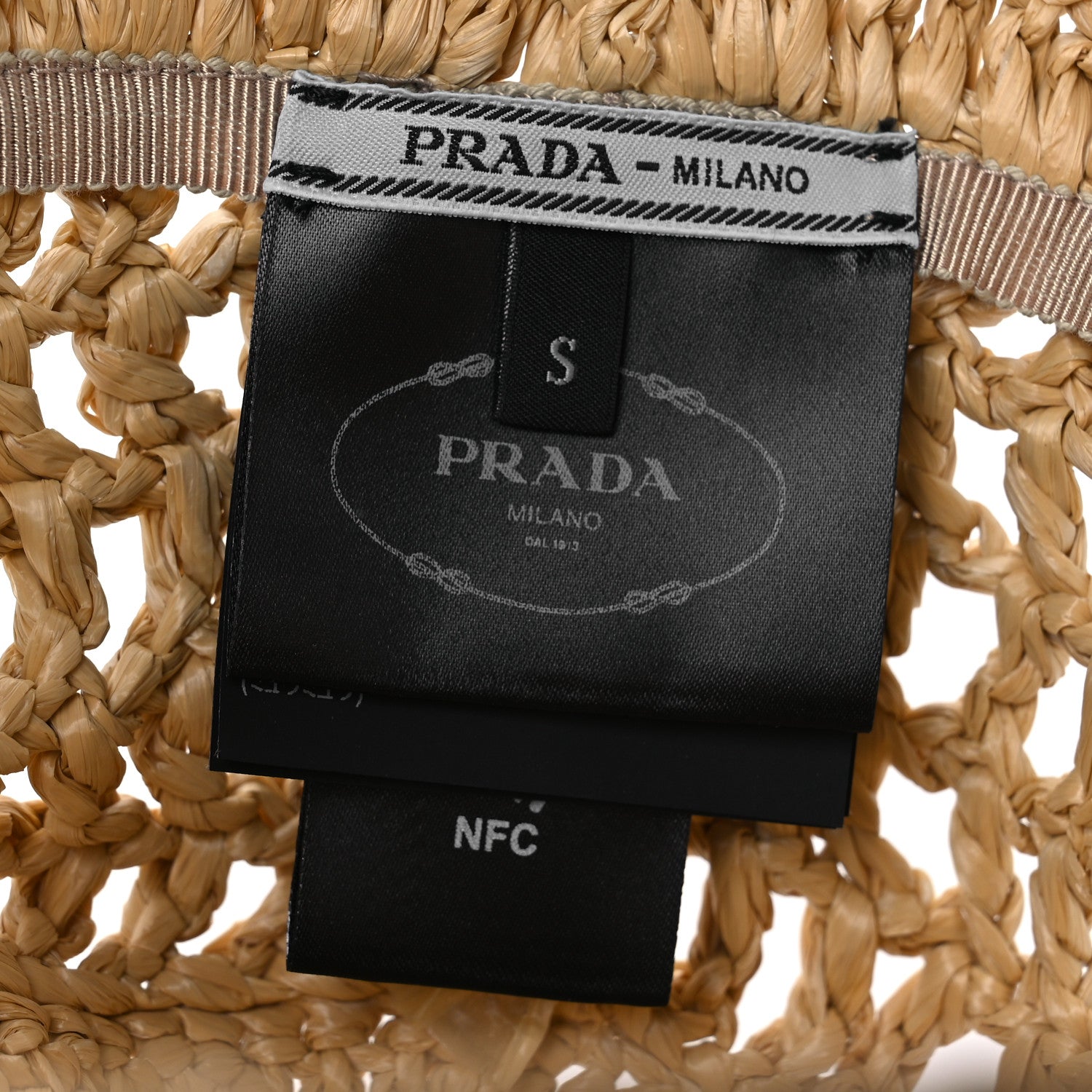 Prada Yarn Raffia Effect Crochet Logo Embroidered Womens Bucket Hat S Naturale 8 of 9