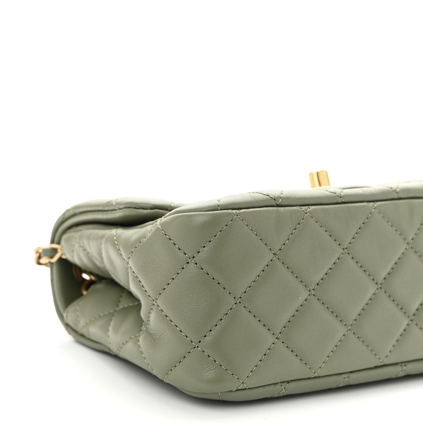 Lambskin Quilted Mini Pearl Crush Flap Green