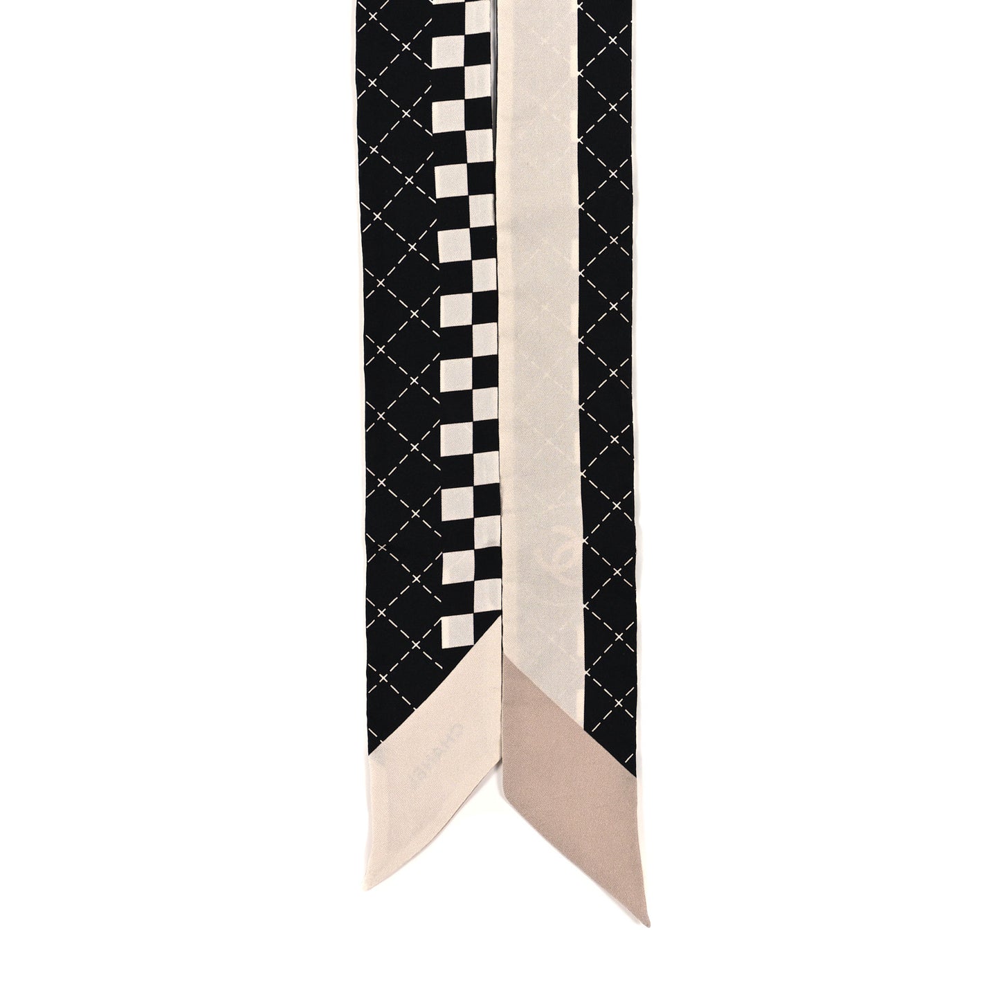 Silk CC Slim Bandeau Scarf Black Ecru Light Beige