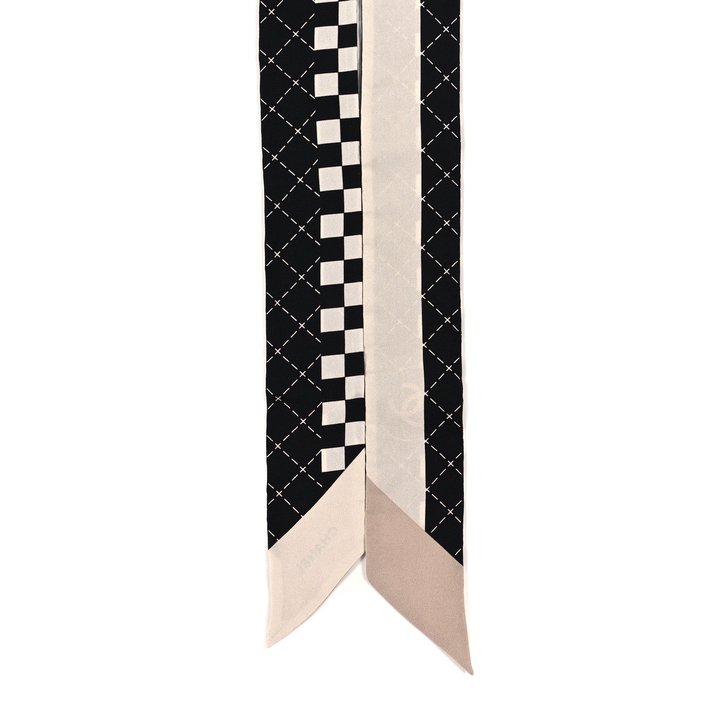 Chanel Silk CC Slim Bandeau Scarf Black Ecru Light Beige 2 of 3