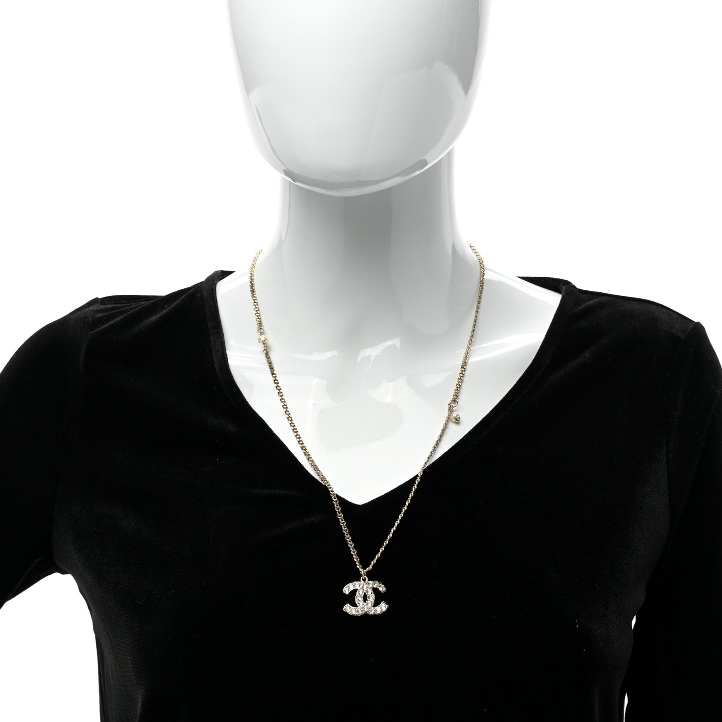 Metal Pearl Crystal CC Textured Pendant Necklace Gold