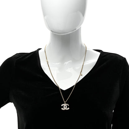 Chanel Metal Pearl Crystal CC Textured Pendant Necklace Gold 2 of 5