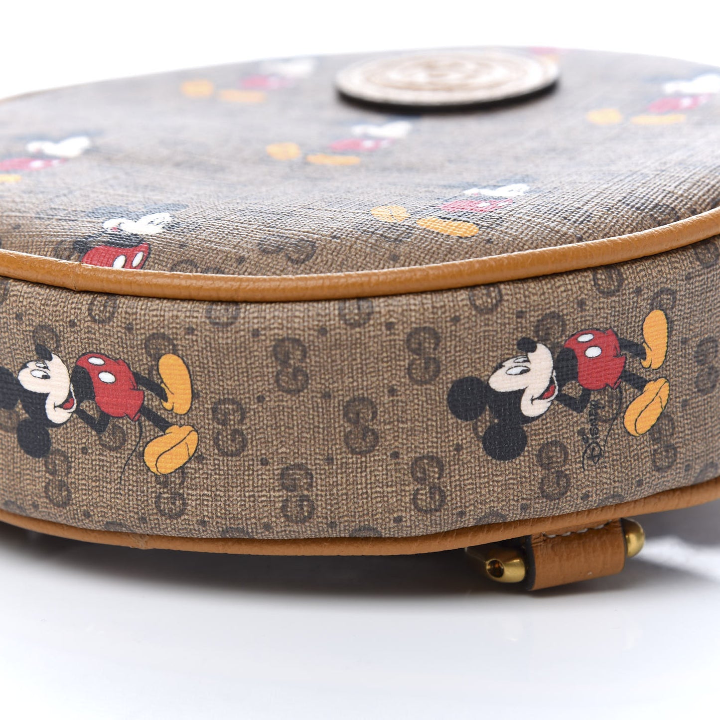 X DISNEY Mini Vintage GG Supreme Monogram Mickey Mouse Round Backpack Beige Vintage Sun Oil
