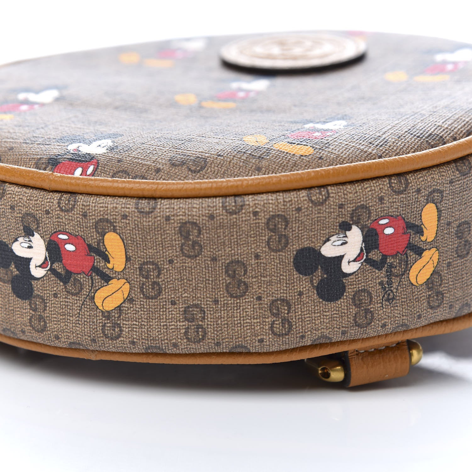 Gucci X DISNEY Mini Vintage GG Supreme Monogram Mickey Mouse Round Backpack Beige Vintage Sun Oil 8 of 9