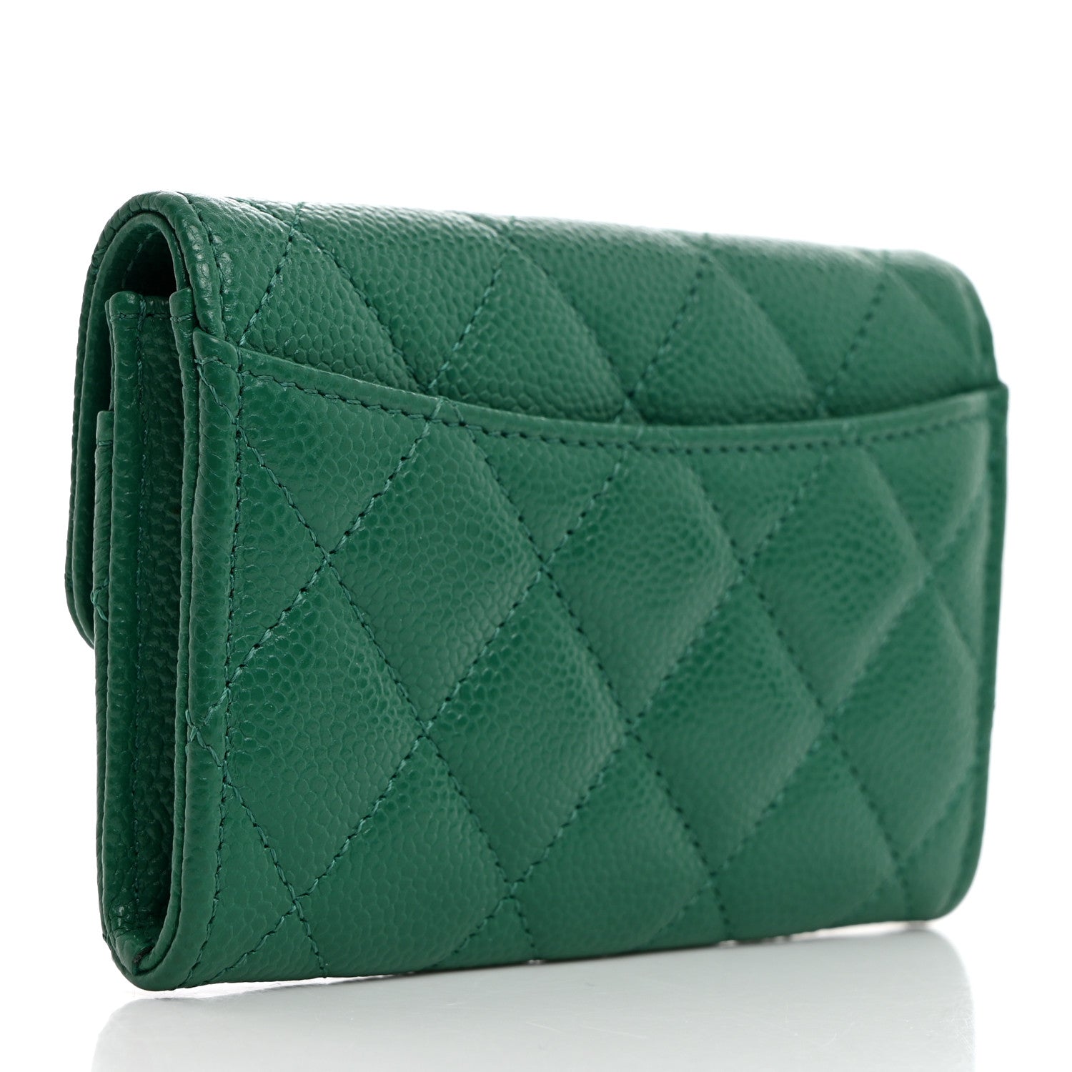 Chanel Caviar Quilted Flap Card Holder Wallet Green 3 of 8