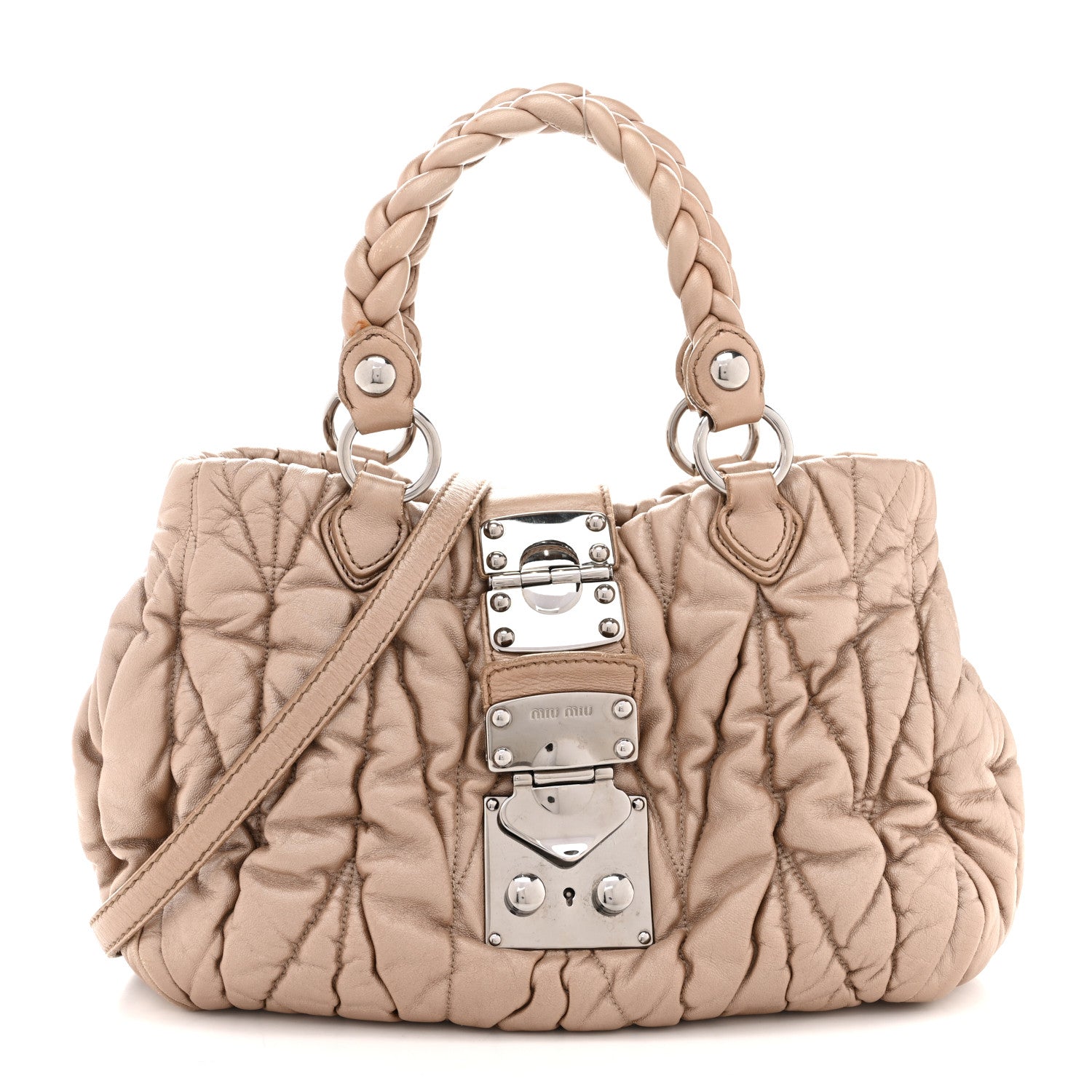 Miu Miu Metallic Nappa Matelasse Top Handle Satchel Cammeo 1 of 18