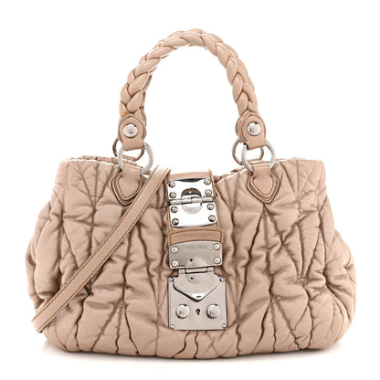 Miu Miu Metallic Nappa Matelasse Top Handle Satchel Cammeo 1 of 18