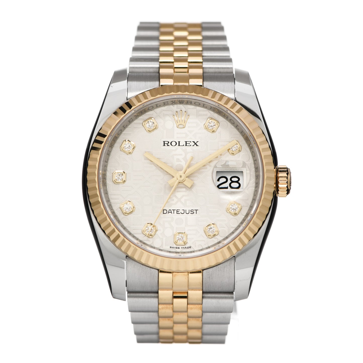 Stainless Steel 18K Yellow Gold Diamond 36mm Oyster Perpetual Datejust Watch Silver Jubilee 116233