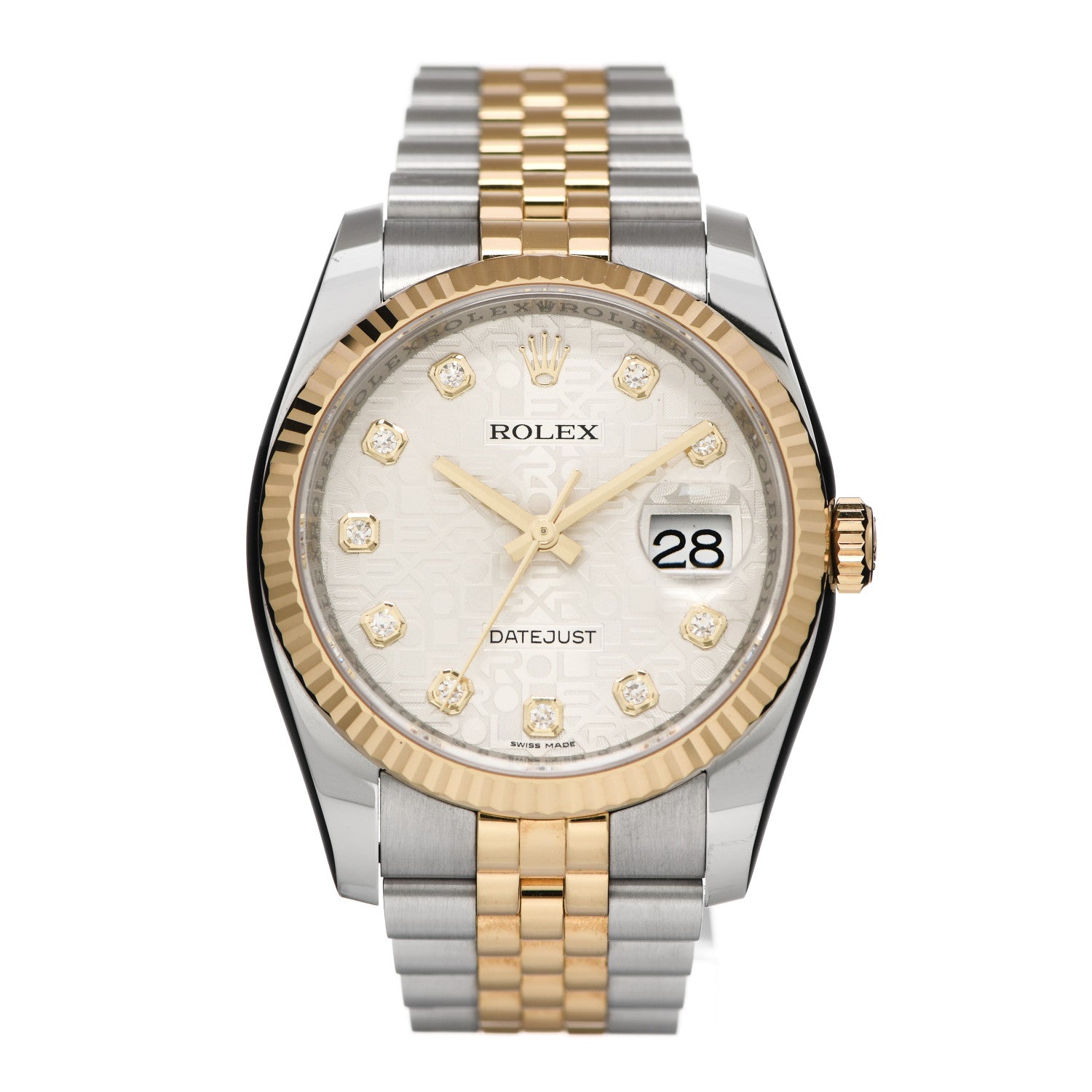Rolex Stainless Steel 18K Yellow Gold Diamond 36mm Oyster Perpetual Datejust Watch Silver Jubilee 116233 1 of 5