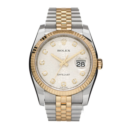 Rolex Stainless Steel 18K Yellow Gold Diamond 36mm Oyster Perpetual Datejust Watch Silver Jubilee 116233 1 of 5