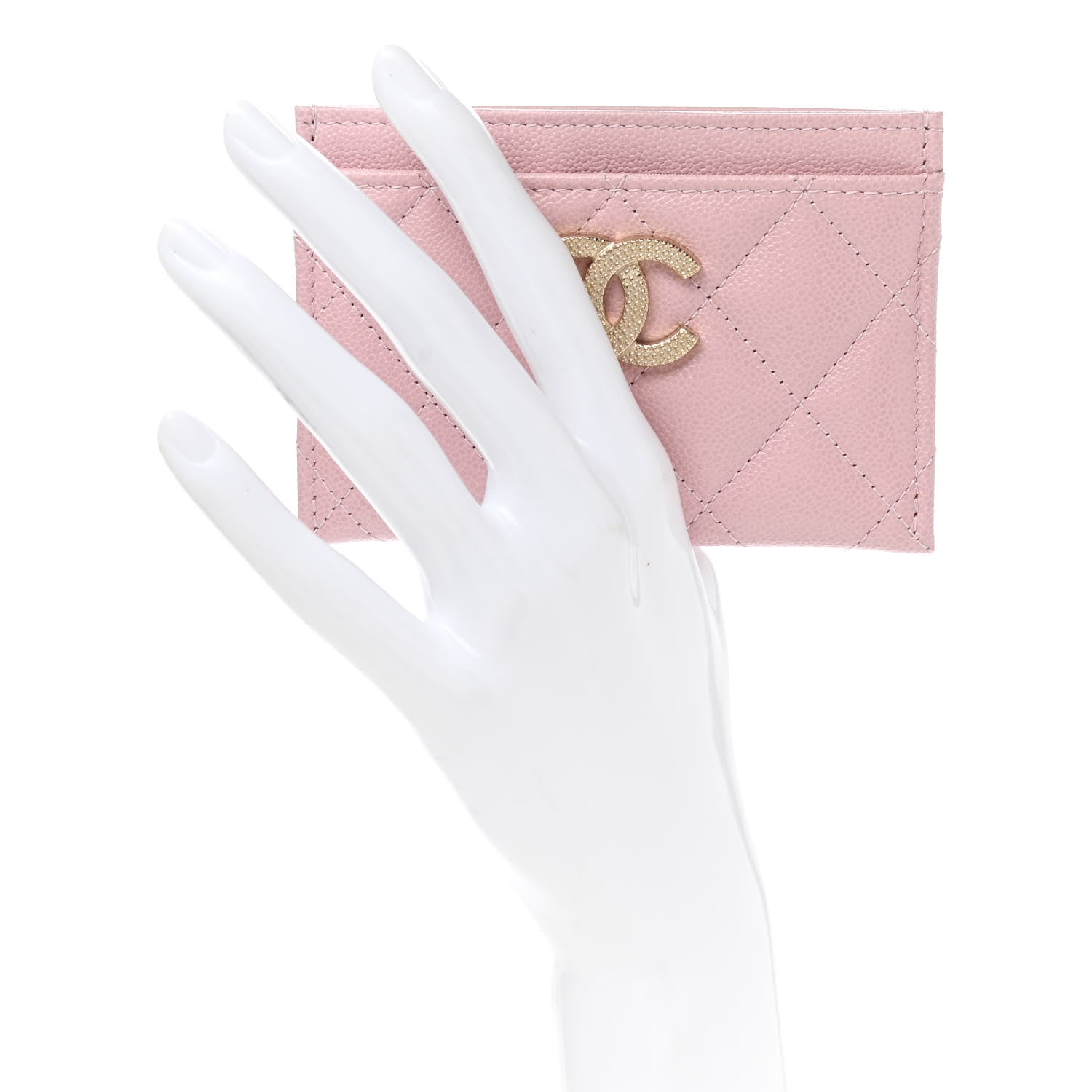 Chanel Caviar Quilted Studded CC Card Holder Light Pink 2 of 9