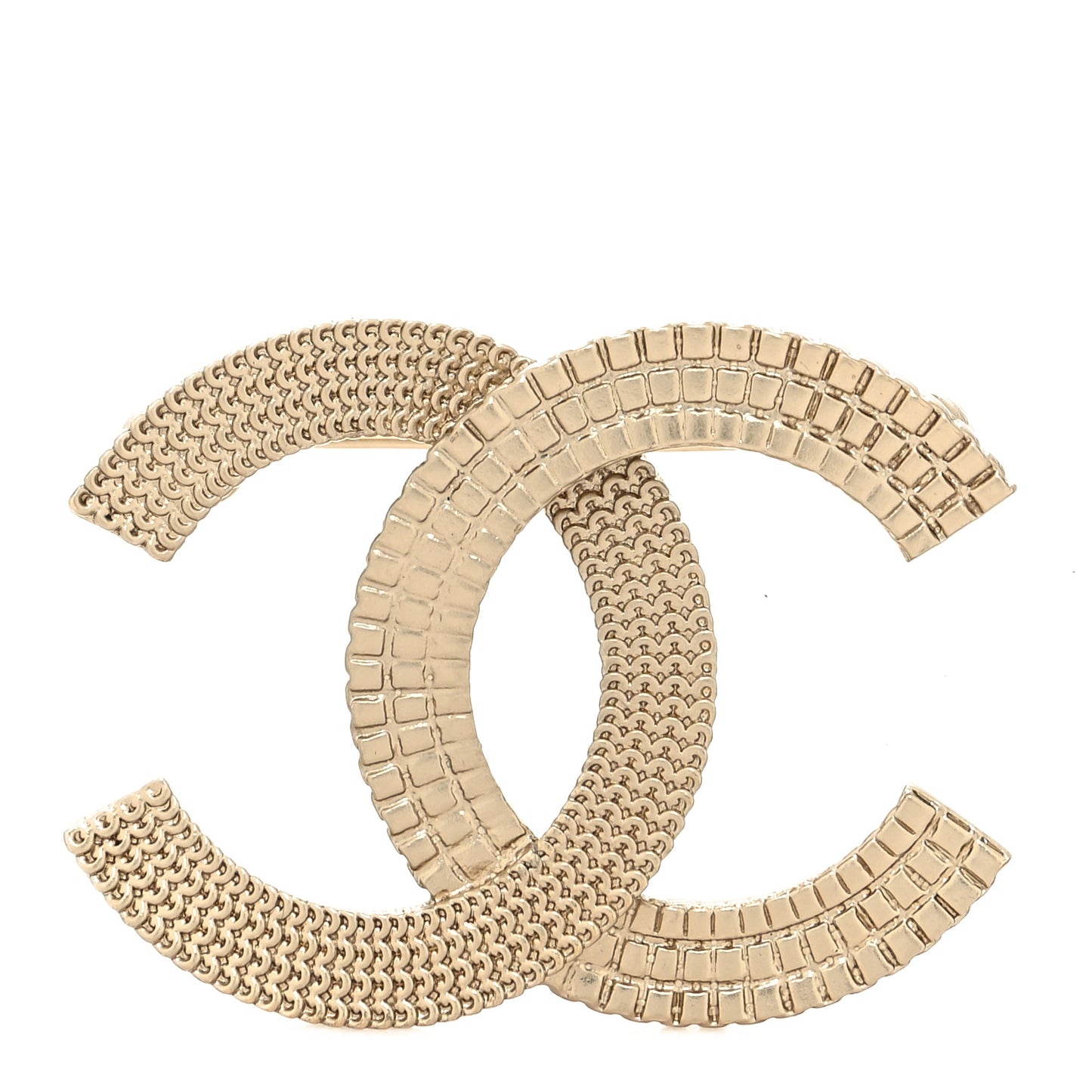 Metal Chain Quilted CC Brooch Gold
