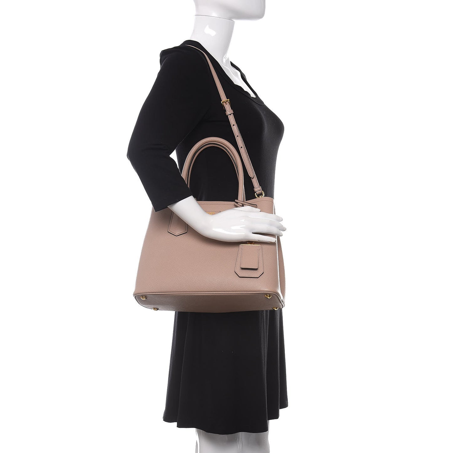 Saffiano Cuir Small Double Bag Cammeo Black