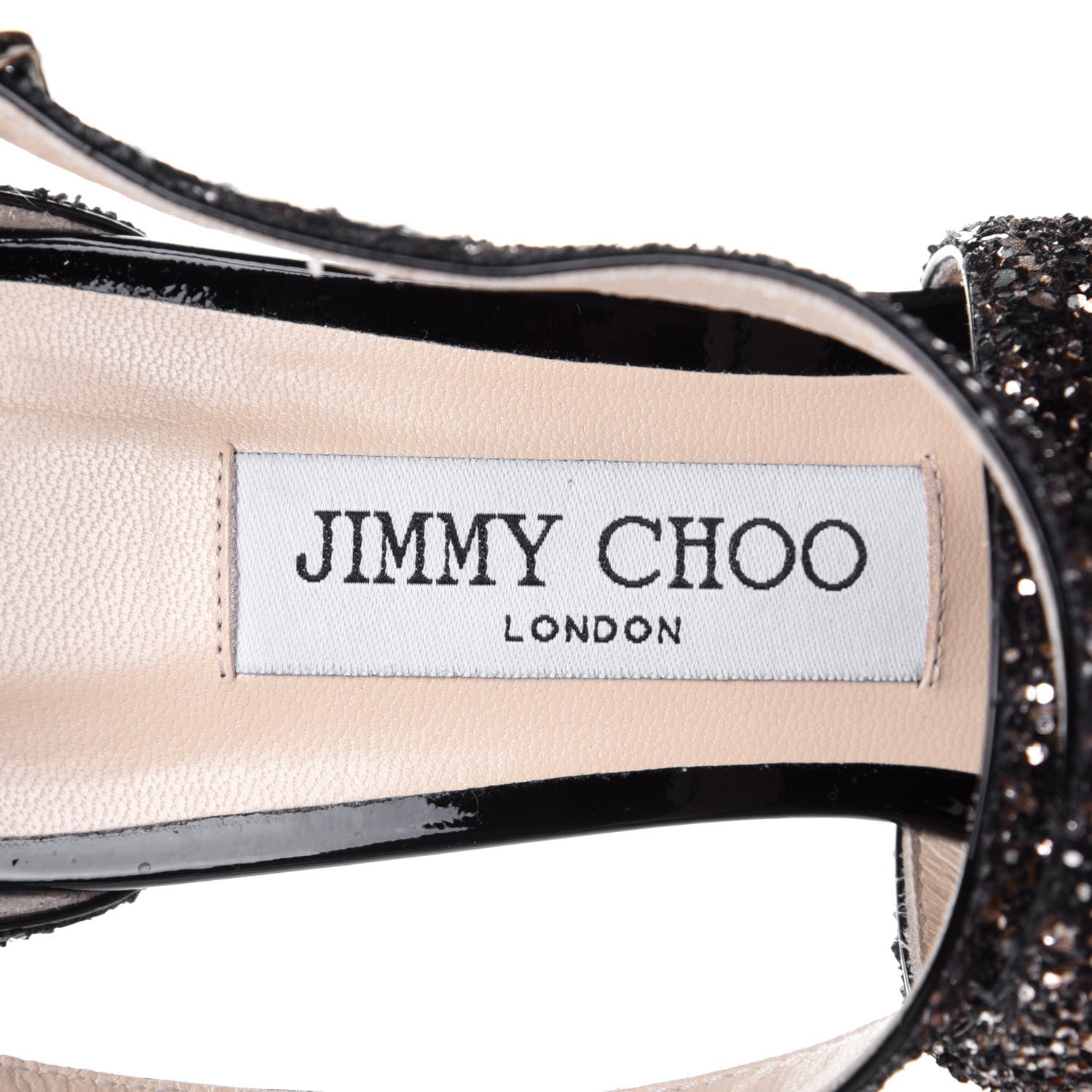 Jimmy Choo Coarse Glitter Emily 85 Sandals 38.5 Black 9 of 9