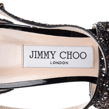 Jimmy Choo Coarse Glitter Emily 85 Sandals 38.5 Black 9 of 9
