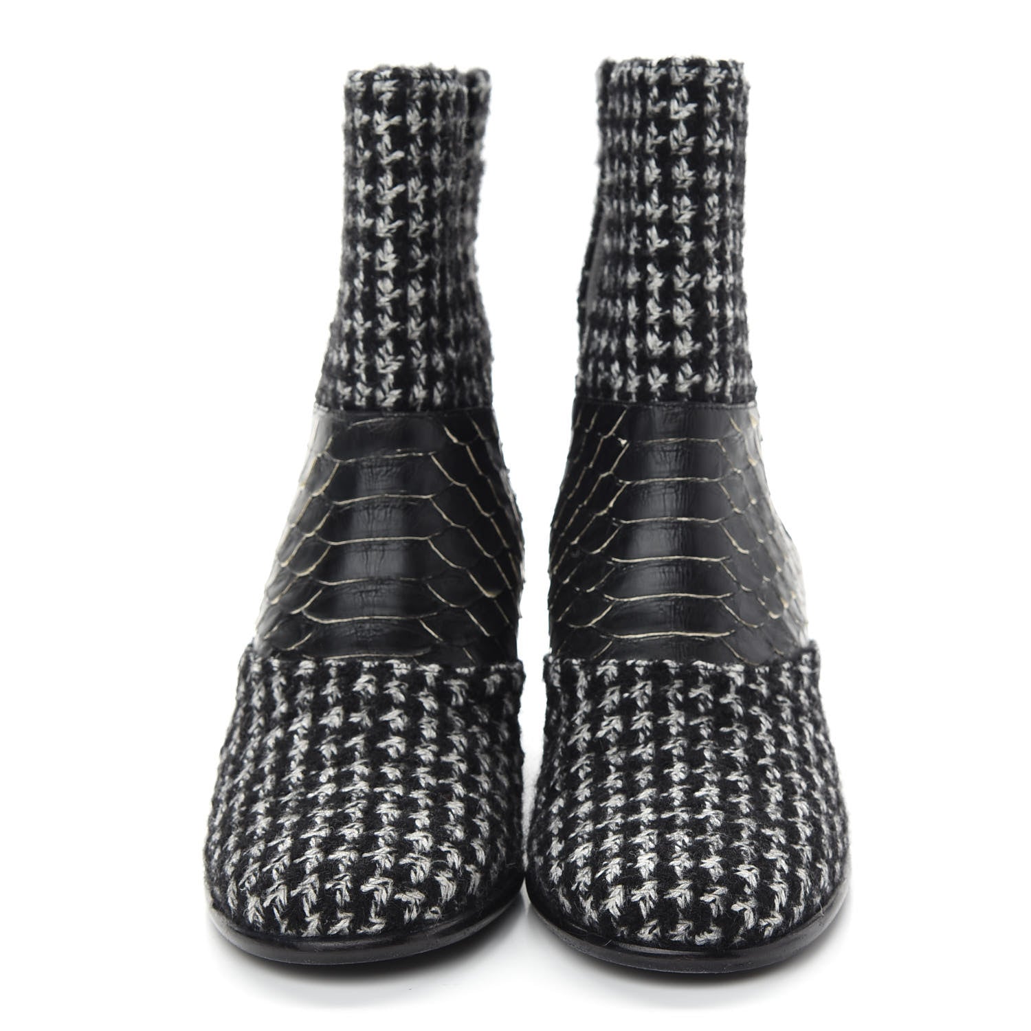 Chanel Fantasy Tweed Snakeskin Short Boots 37 Black 2 of 8
