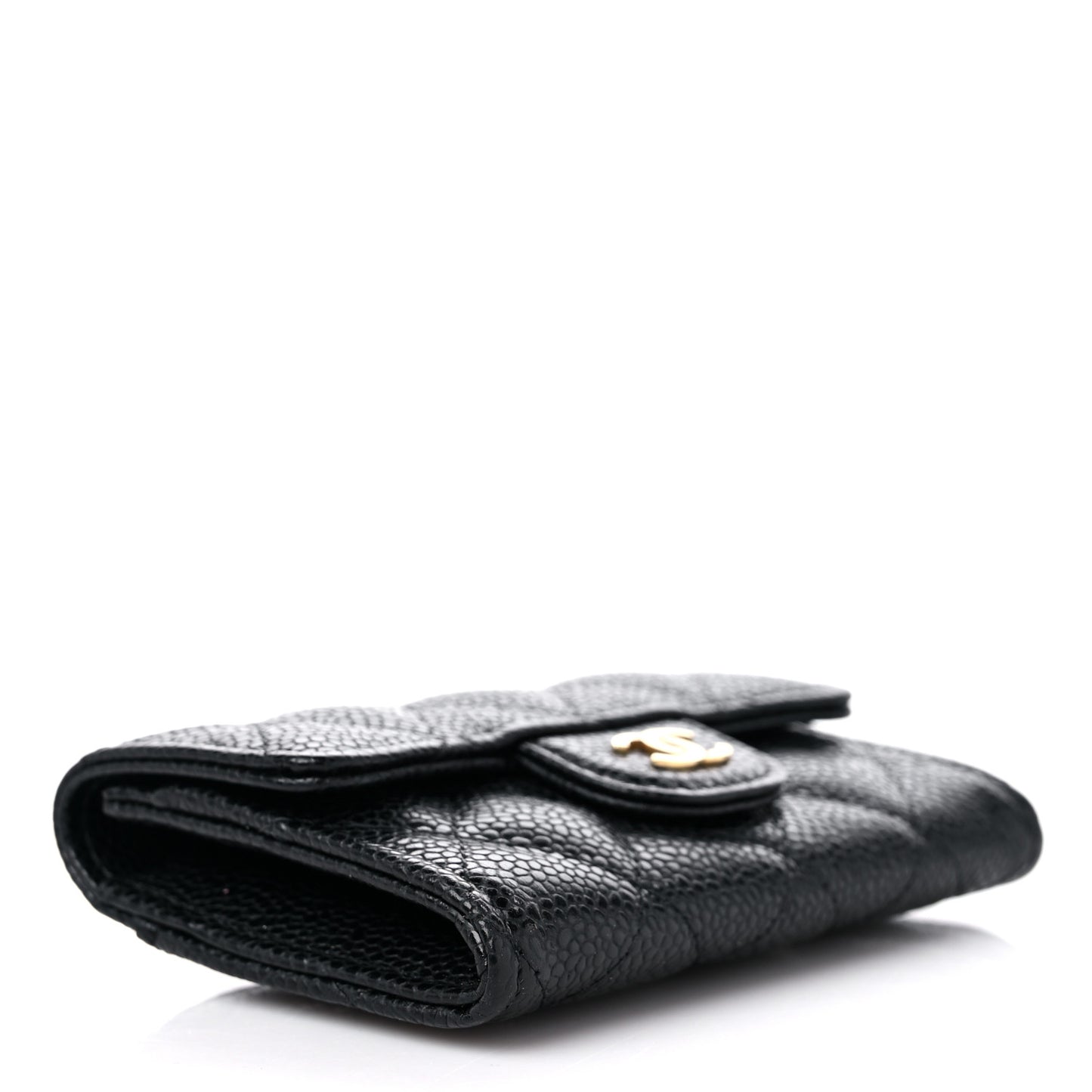 Caviar Quilted Flap Card Holder Wallet Black