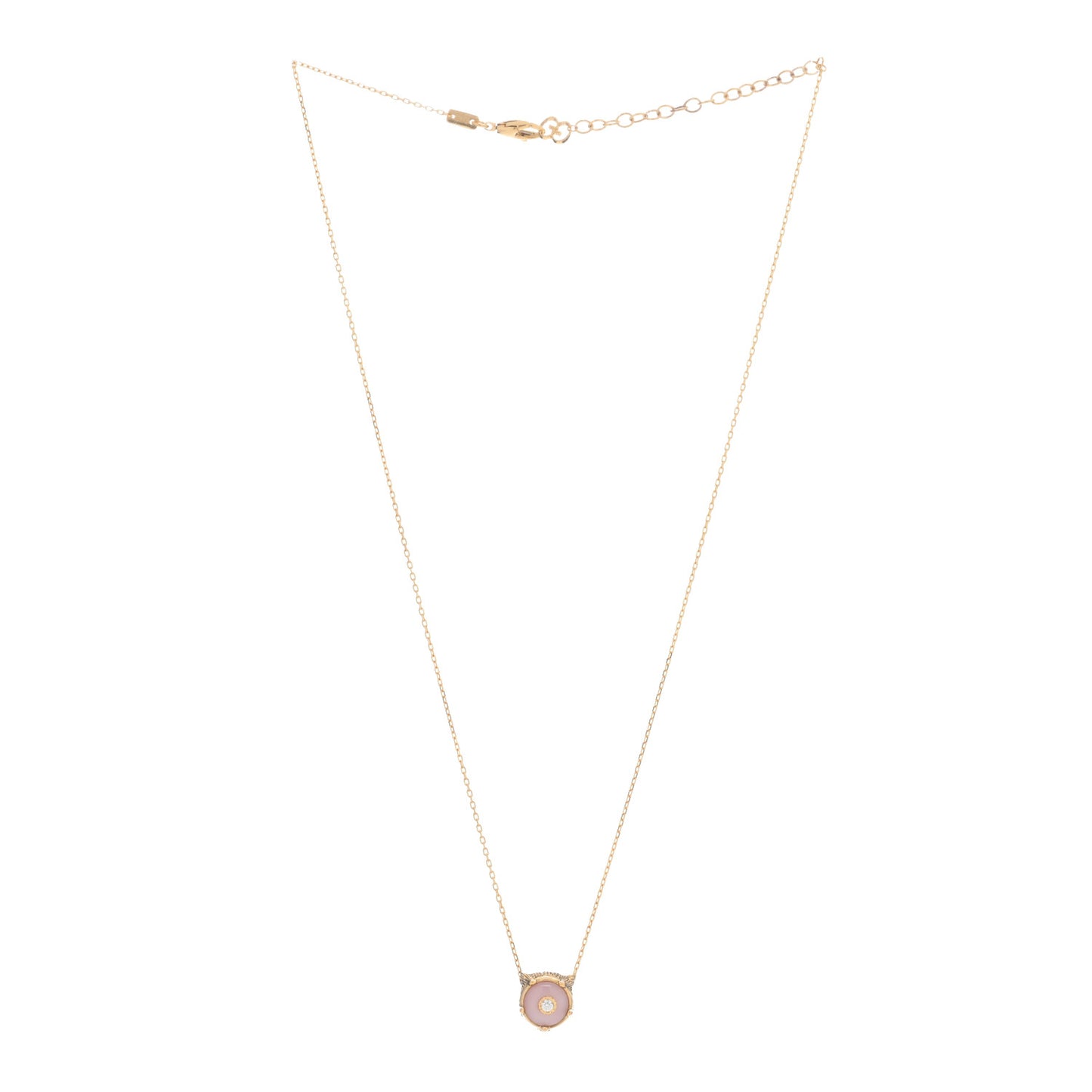 18K Yellow Gold Diamond Pink Opal Le Marche Des Merveilles Feline Pendant Necklace