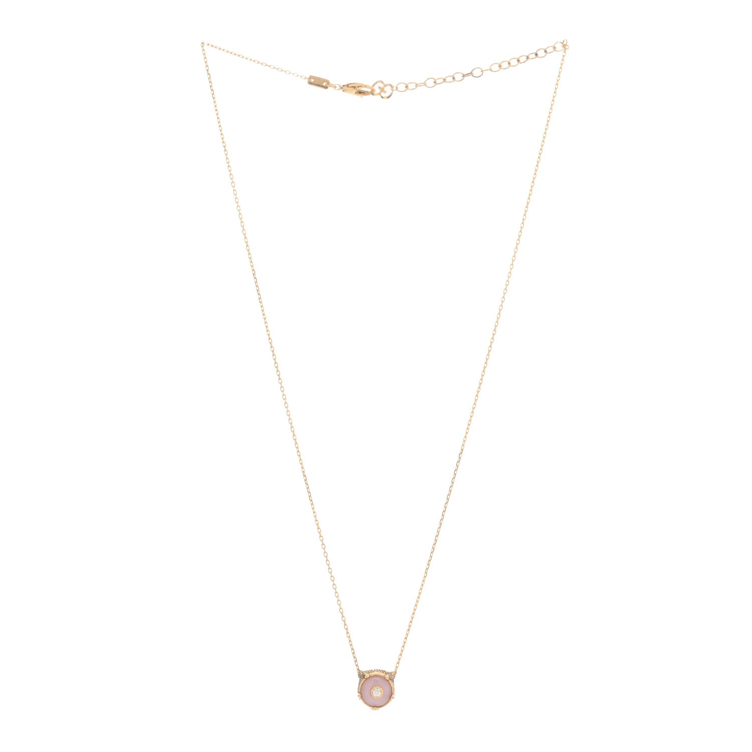 Gucci 18K Yellow Gold Diamond Pink Opal Le Marche Des Merveilles Feline Pendant Necklace 2 of 4