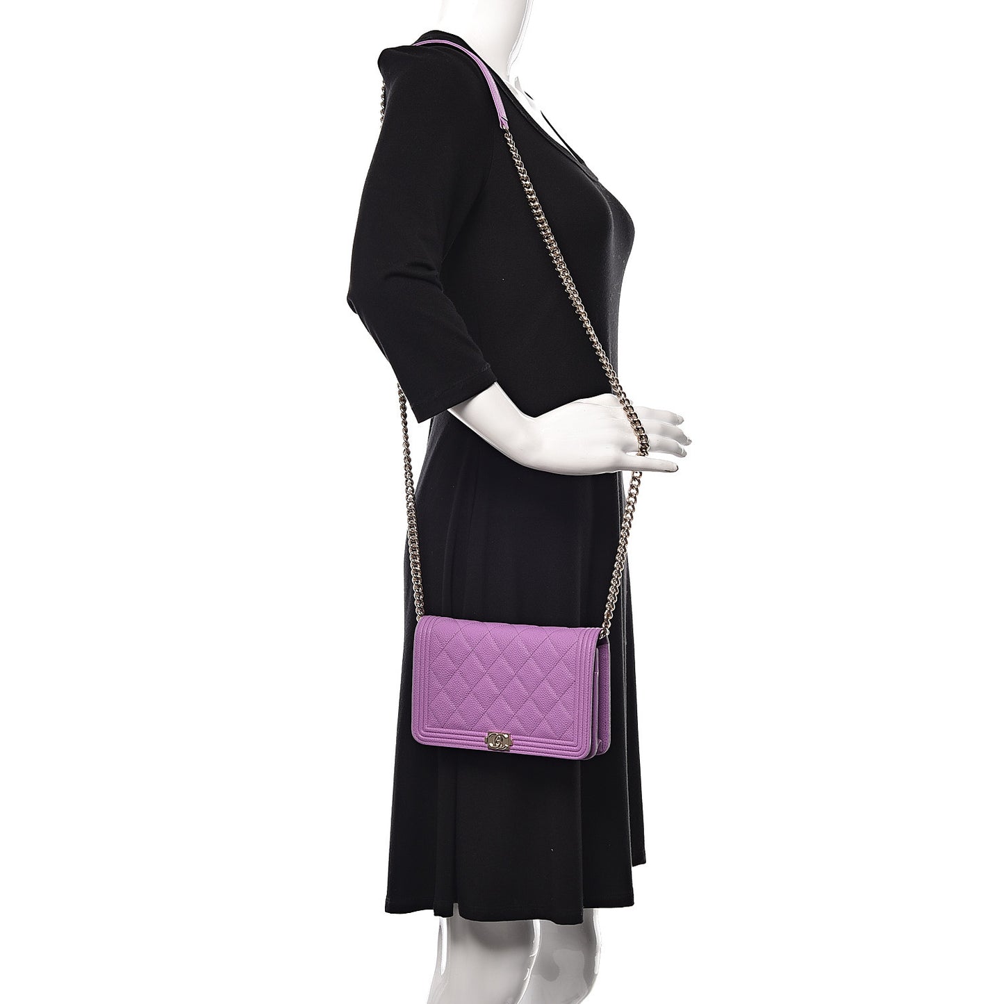 Caviar Quilted Boy Wallet On Chain WOC Purple