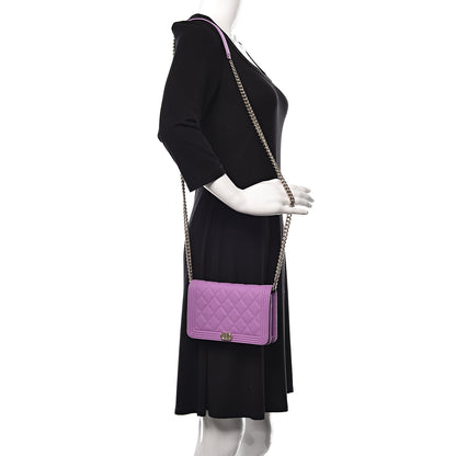 Chanel Caviar Quilted Boy Wallet On Chain WOC Purple 2 of 13
