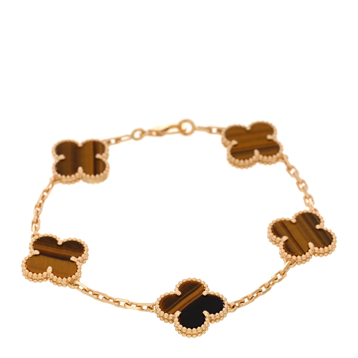 Van Cleef & Arpels 18K Yellow Gold Tiger Eye 5 Motifs Vintage Alhambra Bracelet 1 of 5