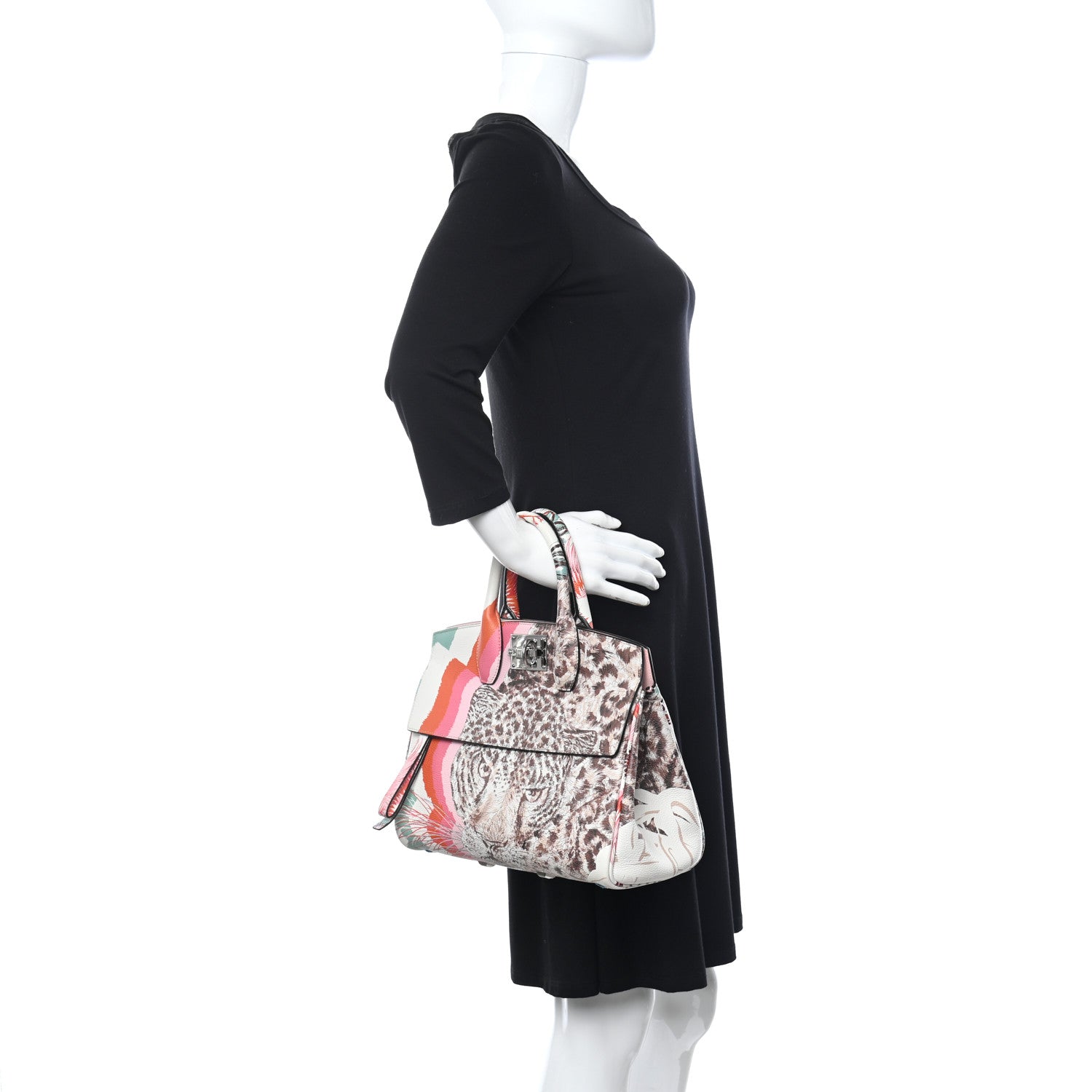 Salvatore Ferragamo Calfskin Tiger Print The Studio Bag White Multicolor 2 of 12