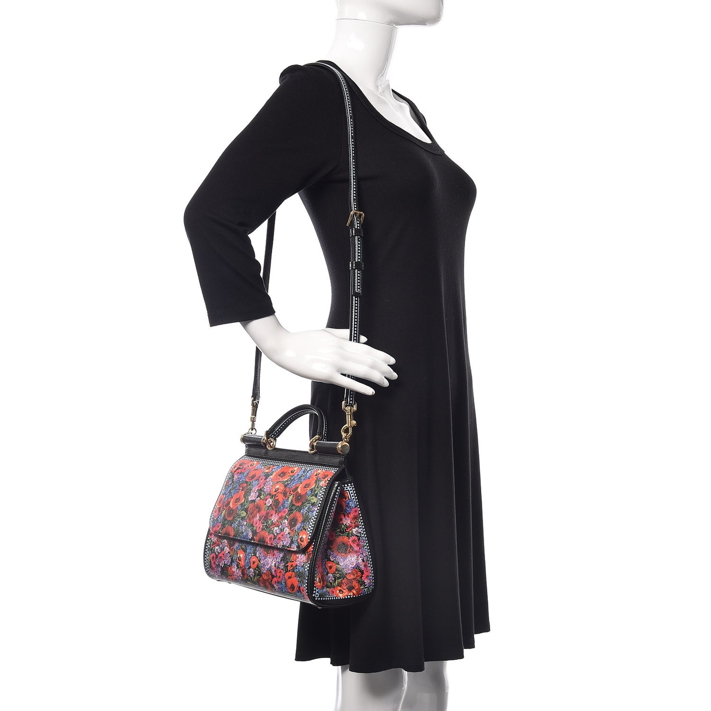 Dauphine Floral Print Medium Miss Sicily Satchel Black