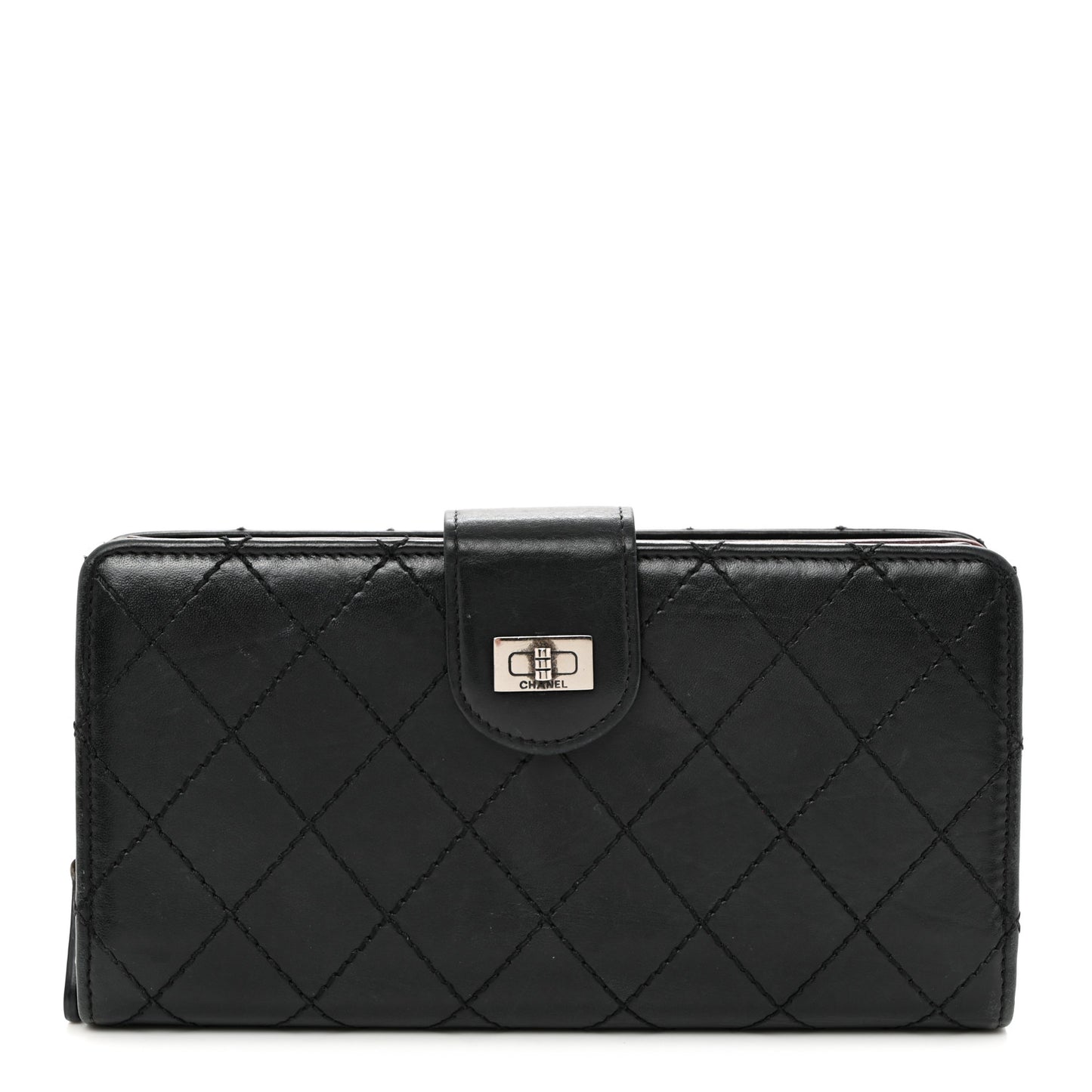 Lambskin Stitched Mademoiselle French Wallet Black