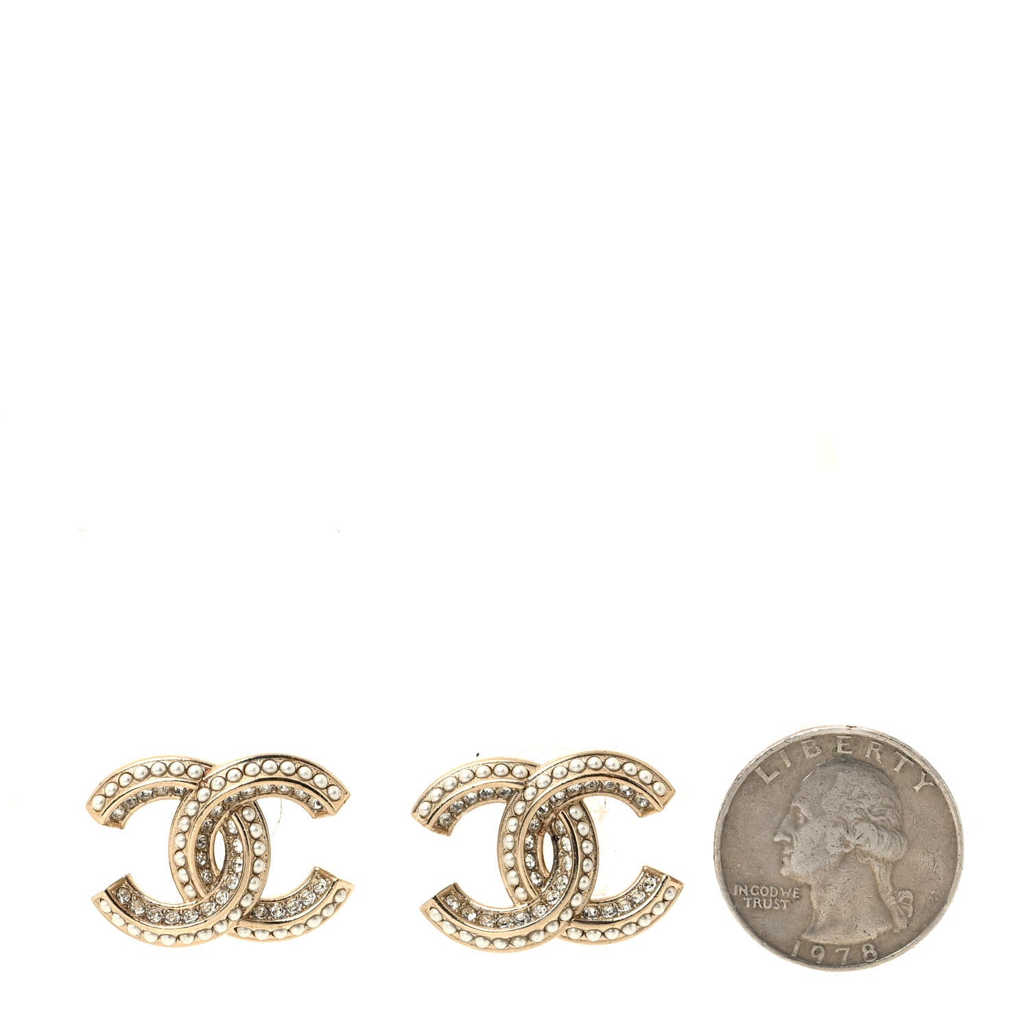 Chanel Crystal Pearl Chain Mania CC Earrings Gold 2 of 4