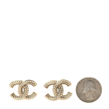 Chanel Crystal Pearl Chain Mania CC Earrings Gold 2 of 4