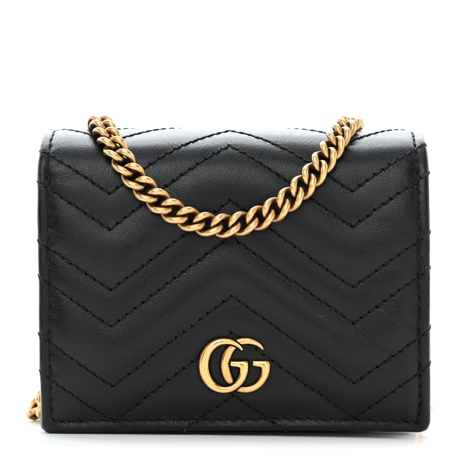 Gucci Calfskin Matelasse GG Marmont Mini Wallet On Chain Black 1 of 11