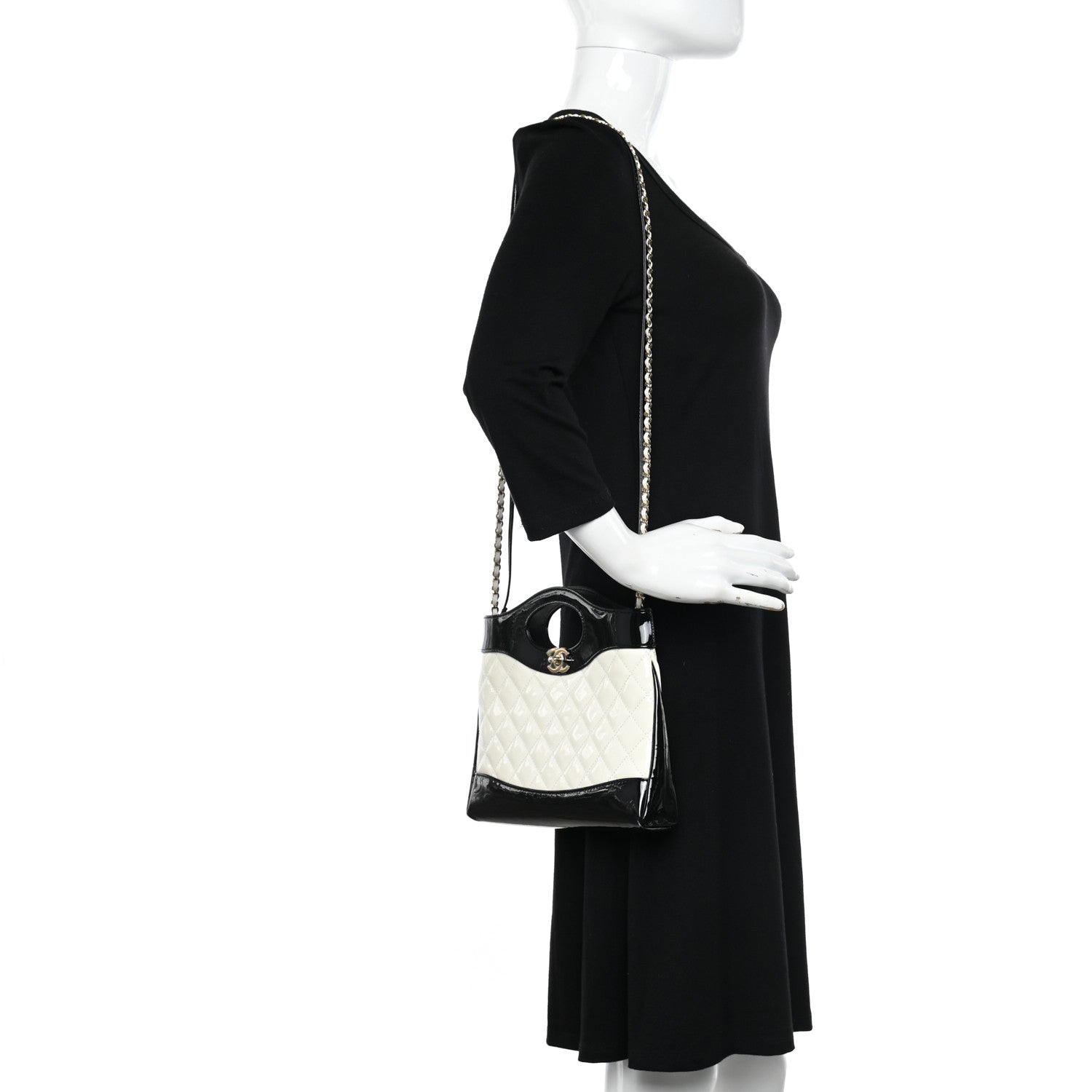 Chanel Patent Calfskin Quilted Mini 31 Shopping Bag White Black 2 of 11