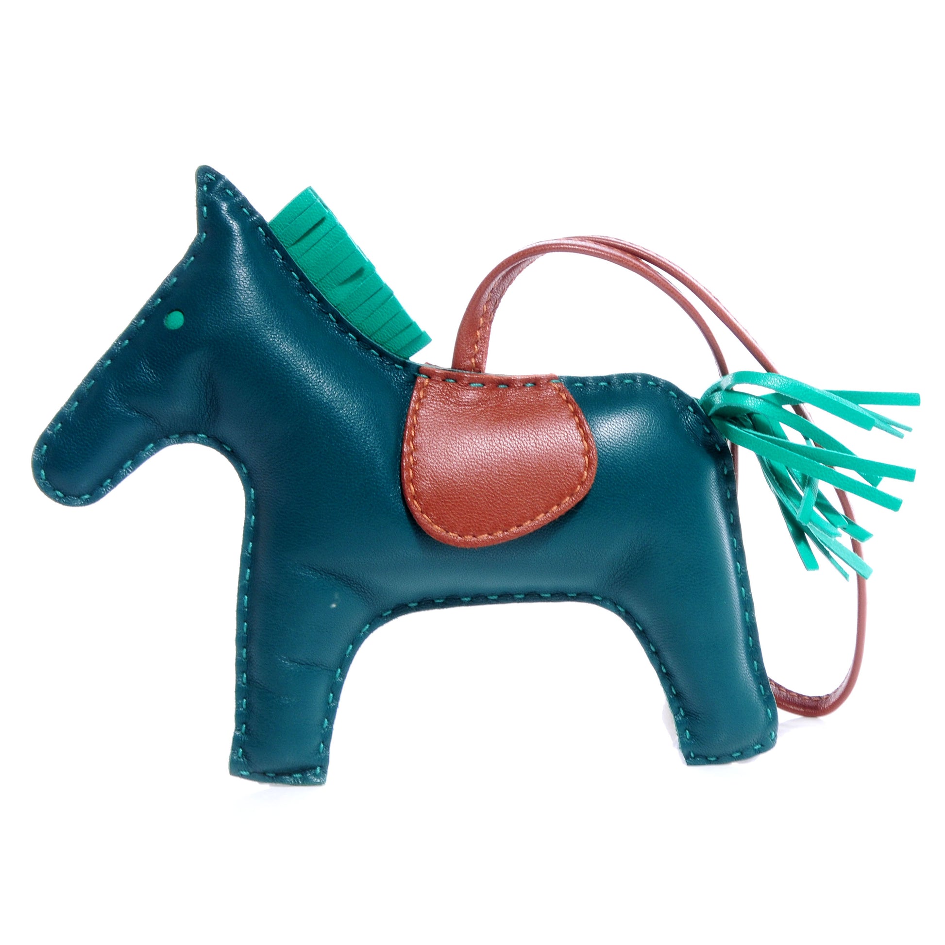 Hermes Milo Lambskin Grigri Rodeo Horse Bag Charm MM Malachite Menthe Fauve 3 of 5